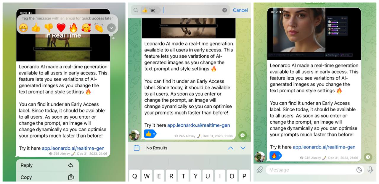 [Update: Also on Android] Telegram turns reactions into tags in saved messages on iOS