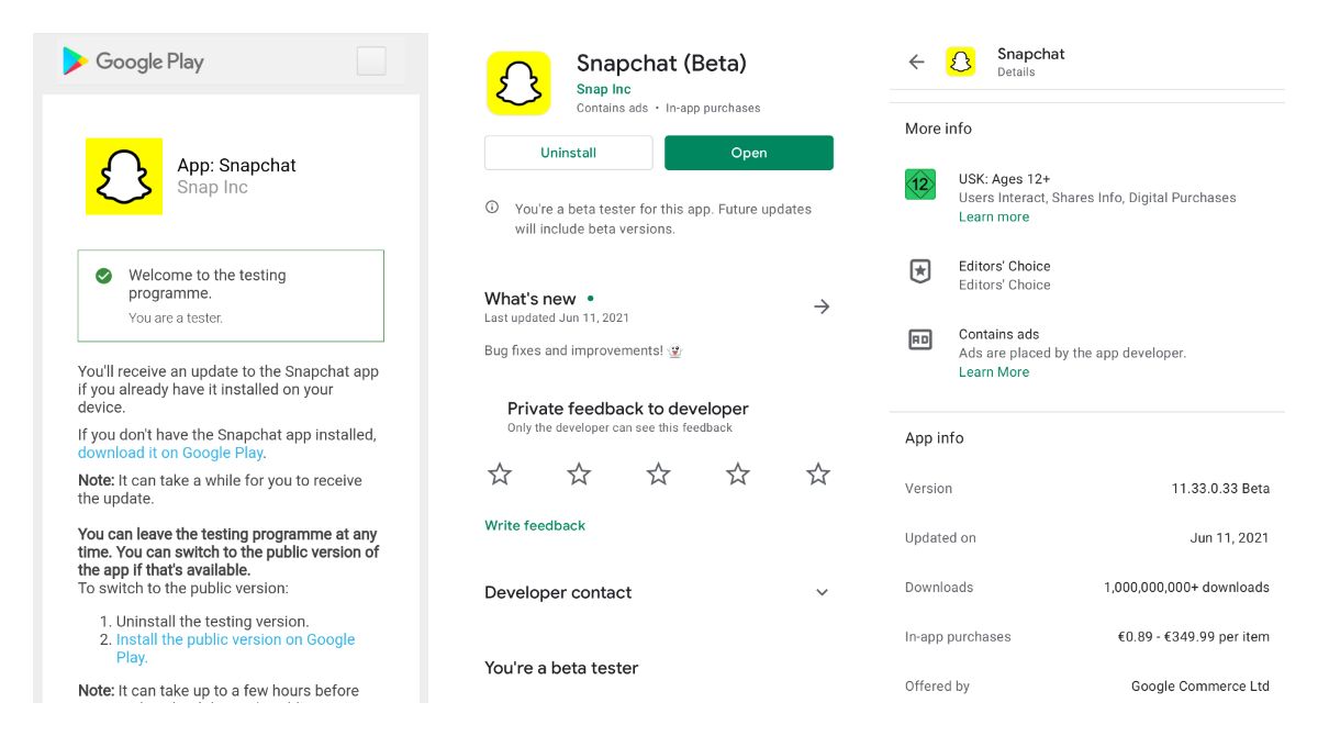 Snapchat beta for Android