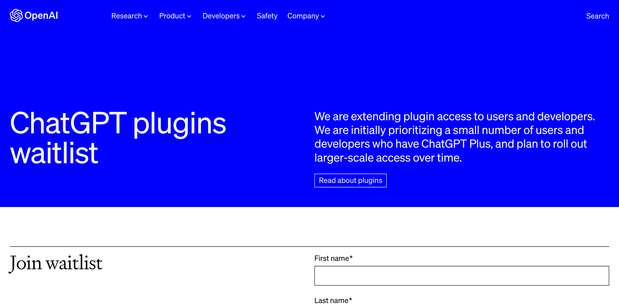 ChatGPT Plugins Alpha Waitlist