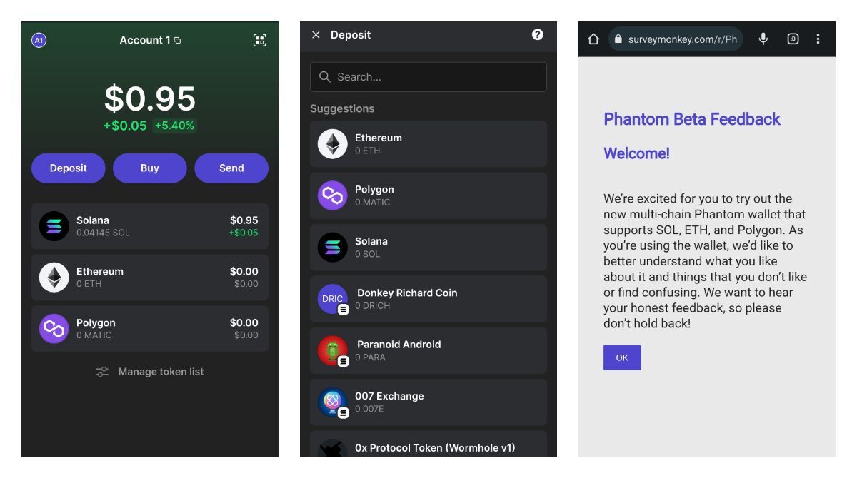 Phantom beta multi-chain wallet UI on Android