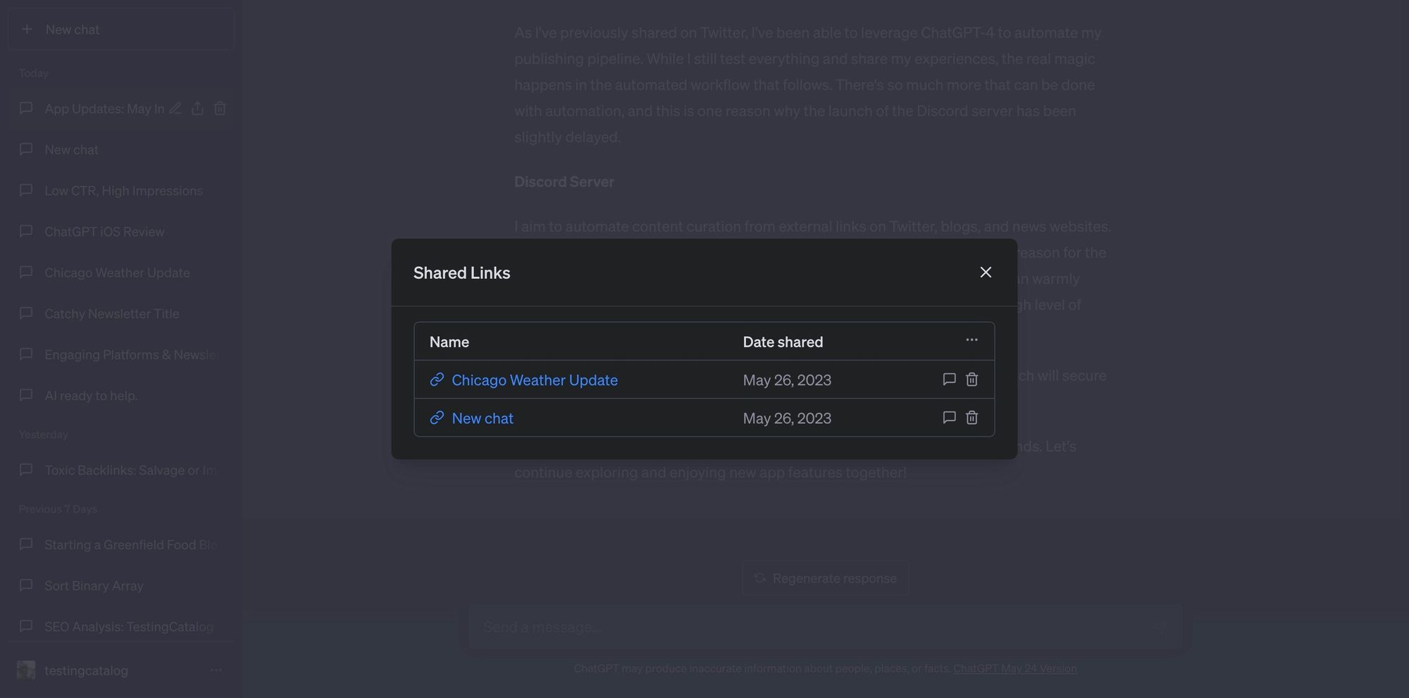 ChatGPT sharable links data controls