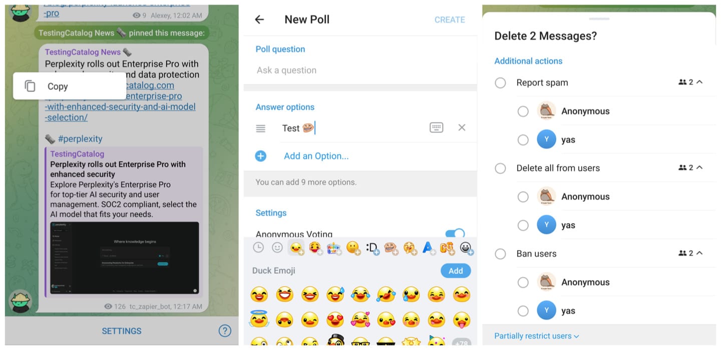 Telegram Beta update introduces better restriction management and animated emojis in polls