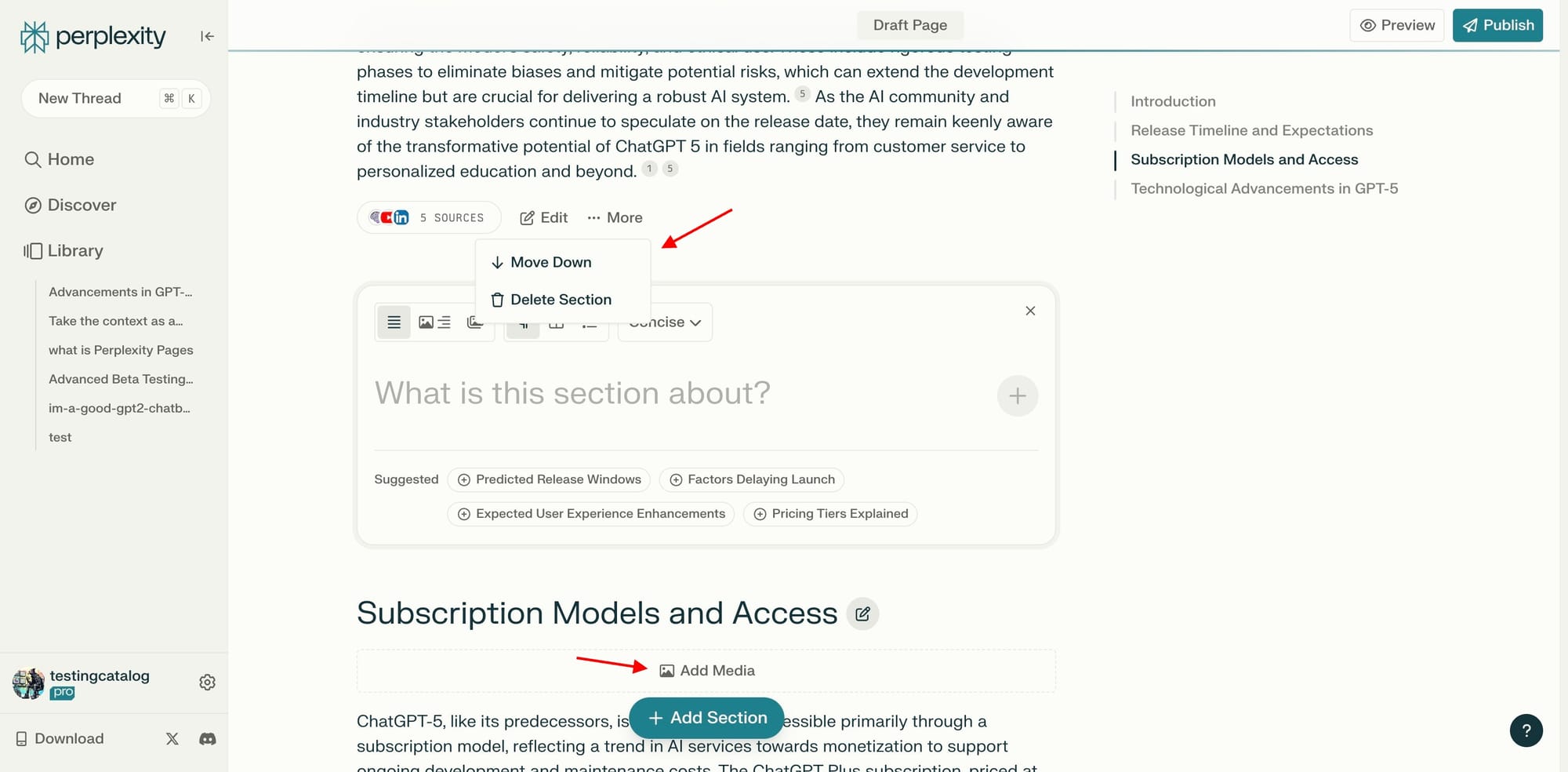 New section Editing on Perplexity Pages Beta