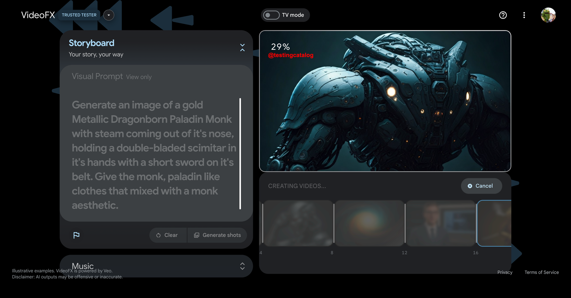 Old version of storyboard in Videoofx, June 2024