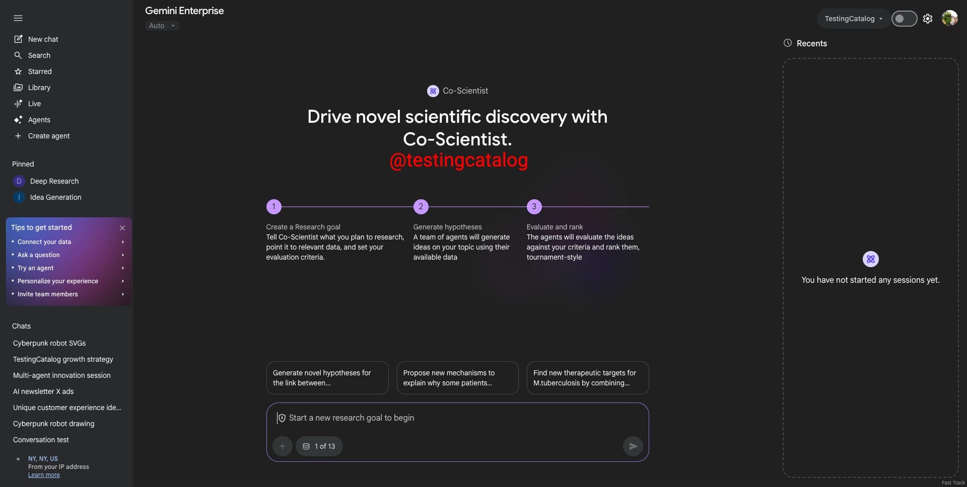 Agentes preconfigurados en Gemini for Enterprise: Idea Generation y Co-scientist