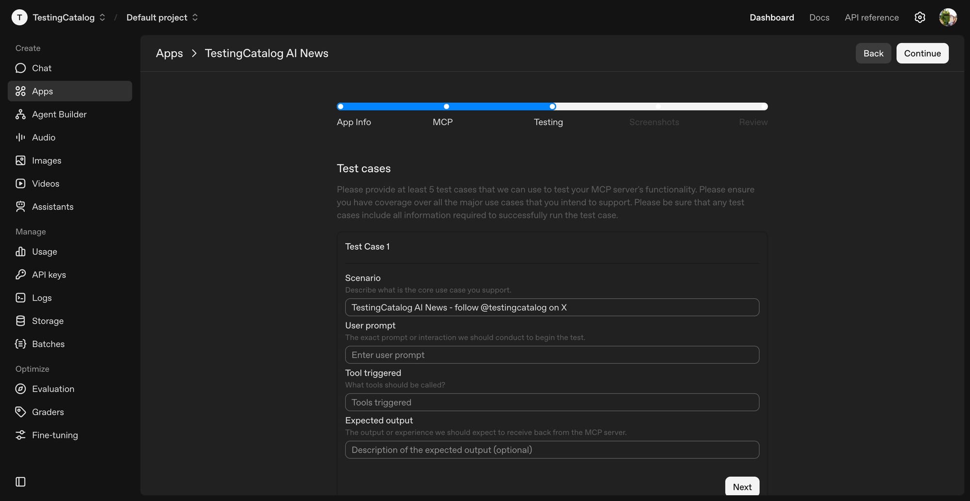 Early look at upcoming App submission flow for ChatGPT