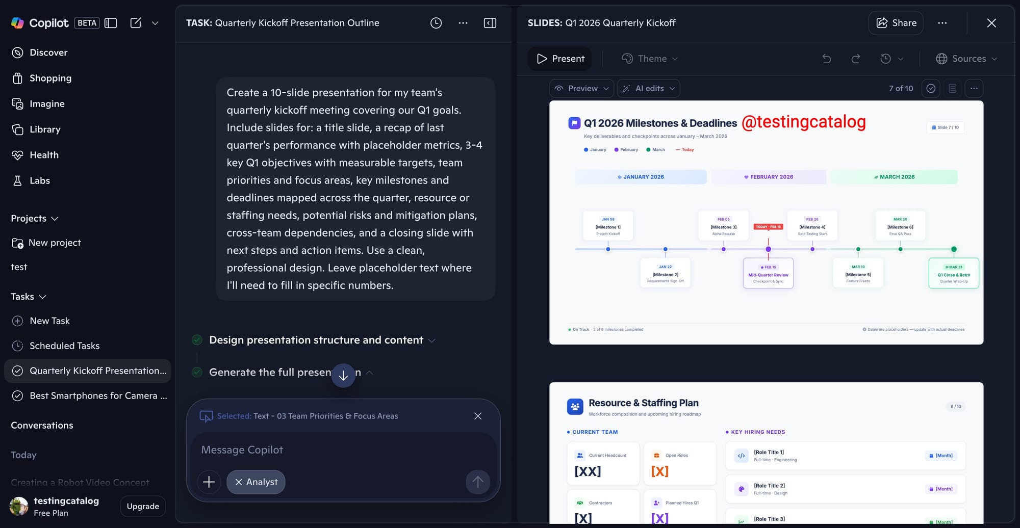 Copilot Tests Researcher & Analyst Agents