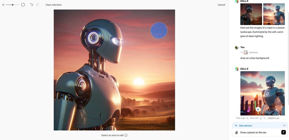 תצוגה מקדימה של עורך התמונות DALL-E עם ציור ב-ChatGPT