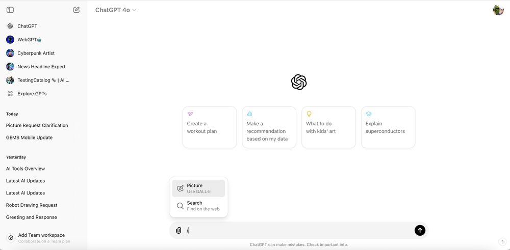 ChatGPT הוציא קיצורי מערכת חדשים /תמונה ו-/חיפוש