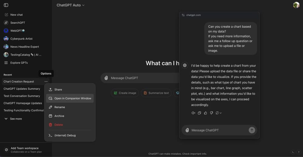 ChatGPT בודק תכונה של חלון נלווה לשיחות אינטרנט