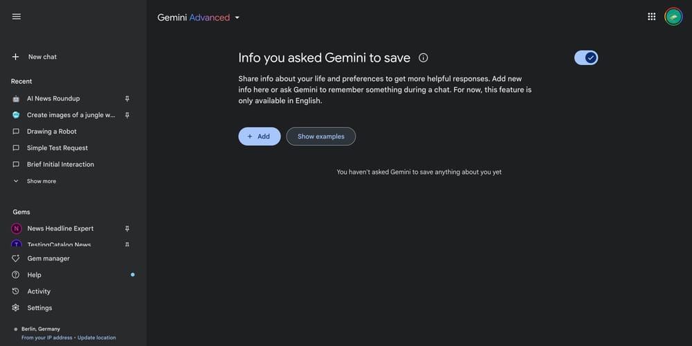 Gemini מציג לראשונה את Saved Info, המשלב זיכרון AI ידני ואוטומטי