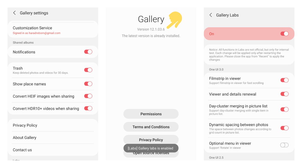 How to enable experimental Labs features on Samsung Gallery