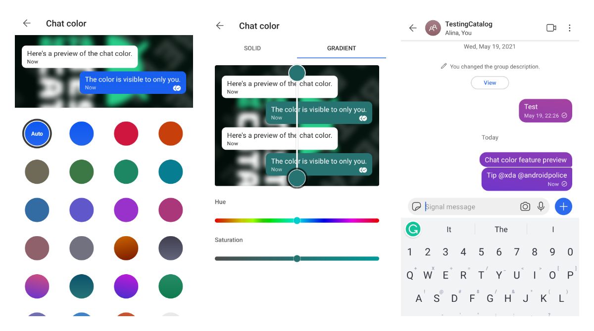 Signal Messenger brings additional customization options to set a colour to chat bubbles