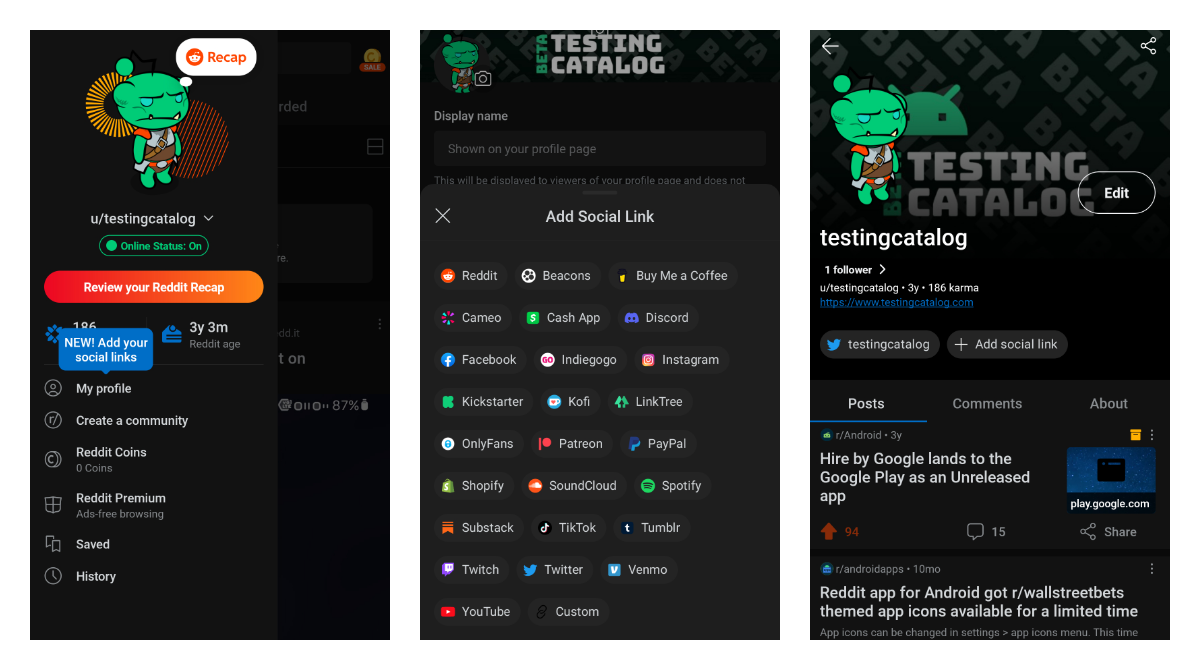 ICYMI: You can add social links to your Reddit profile on Android