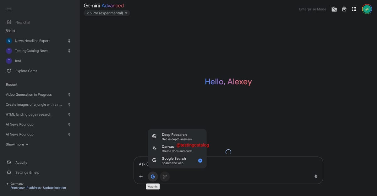 Google quietly tests Search Agent in Gemini prompt composer