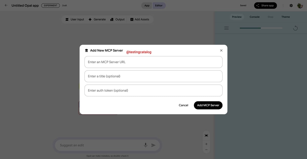 Google tests MCP support for Opal workflow builder