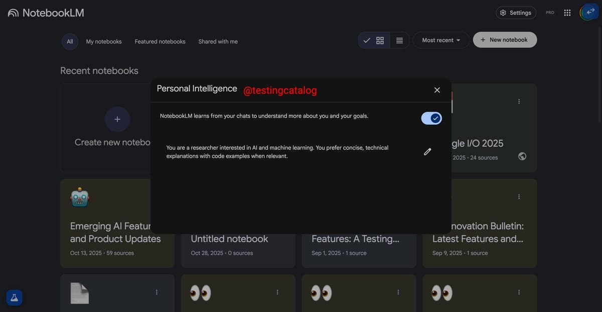 Google tests Personal Intelligence for NotebookLM