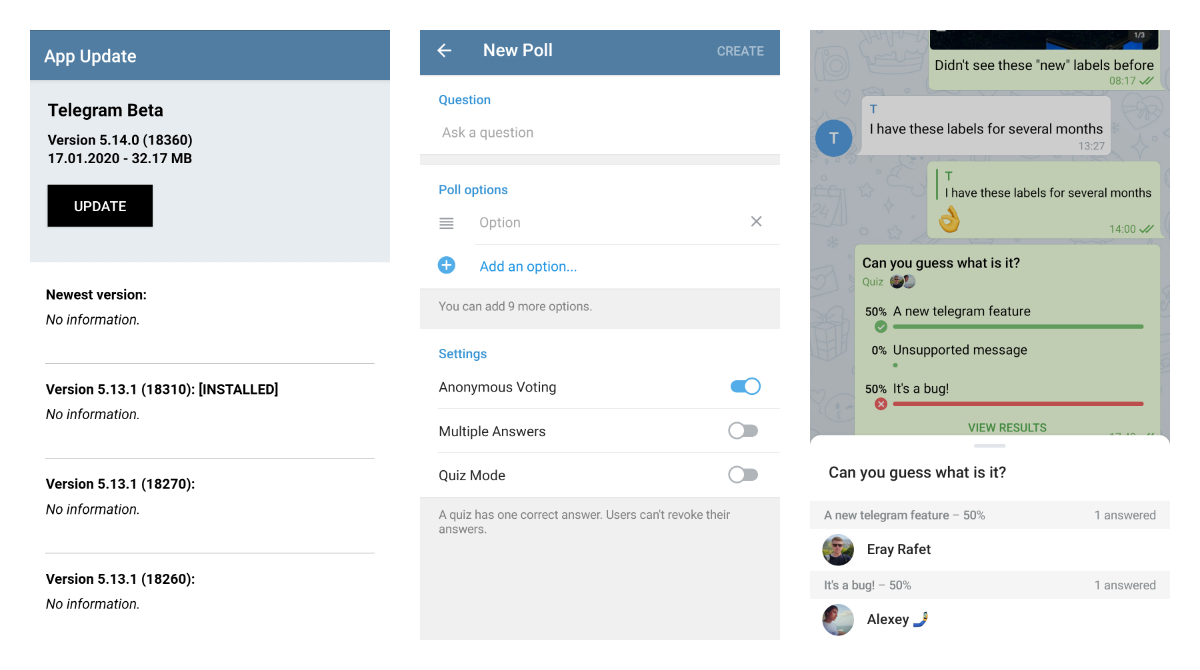 Quizzes make their way into Telegram for Android with version 5.14 beta