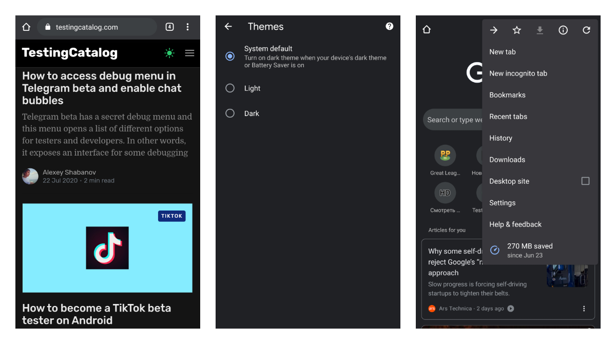 Dark mode on Android 10 and Google Chrome 77+