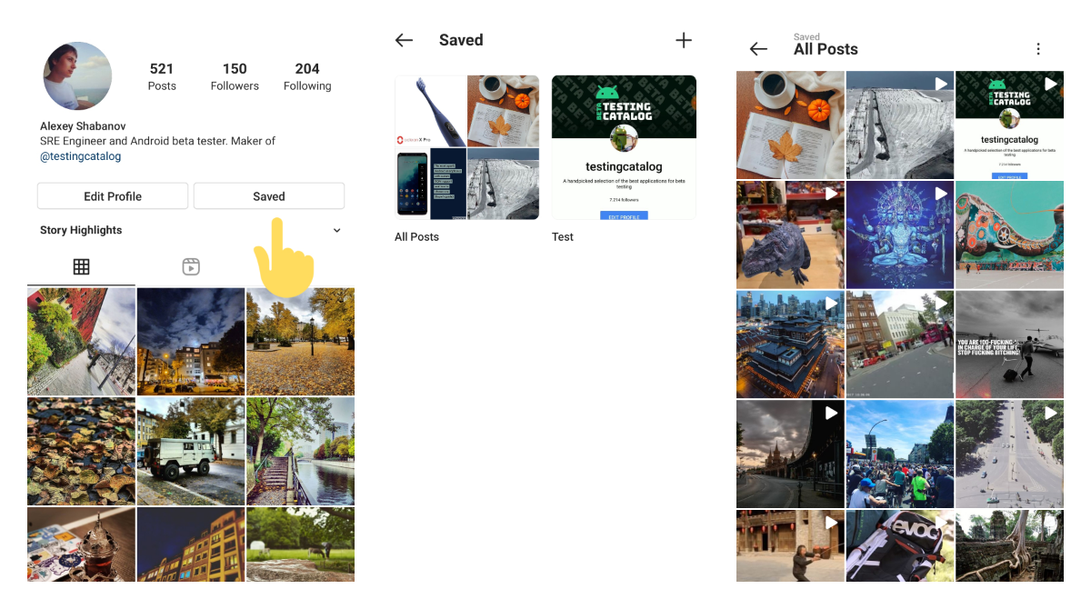 Instagram moved Saved posts button right to the profile page for personal accounts