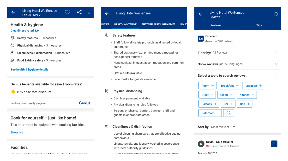 Booking app for Android now shows Health & hygiene section for every hotel