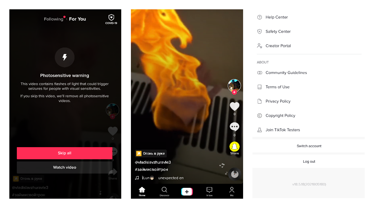 TikTok warns users when video contains photosensitive content