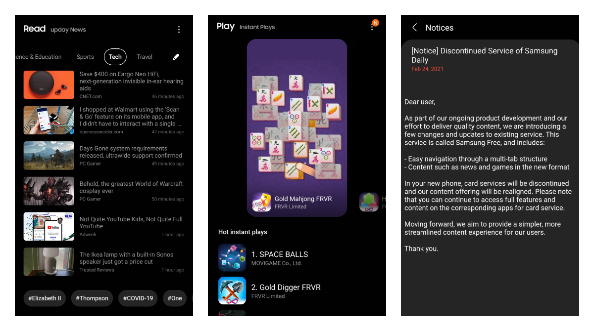 Samsung Daily Feed got replaced by a new Samsung Free service for more users