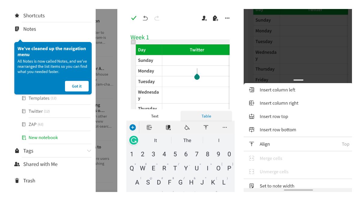 Evernote made it possible to edit tables in their Android beta app