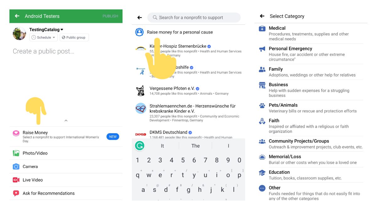 Facebook marks fundraiser posts in groups as new where you can raise a fund for your personal projects