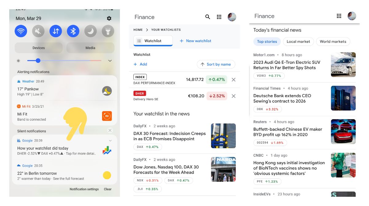 Google is pushing stock market watchlist notifications along with an updated finance layout