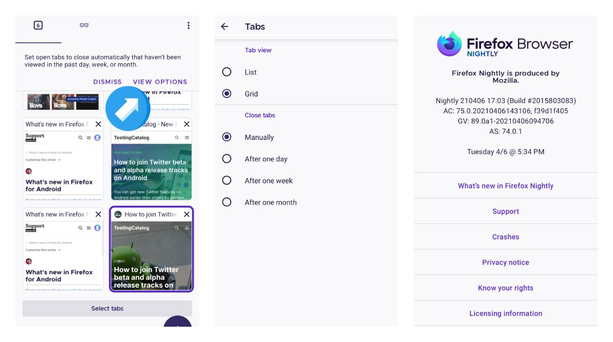 Firefox Nightly for Android wants you to close opened tabs automatically after some time