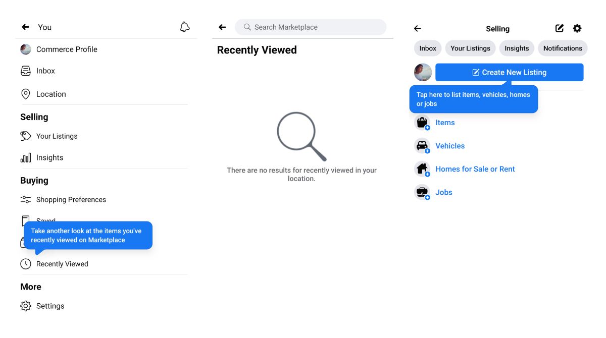 Facebook for Android is adding a Recently Viewed section to Marketplace along with a slight redesign for its selling tab