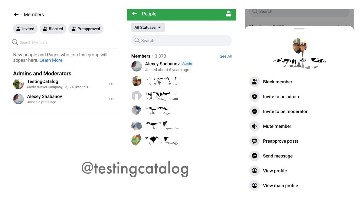 Facebook for Android got a new layout for group admins to see new joiners and filter existing members