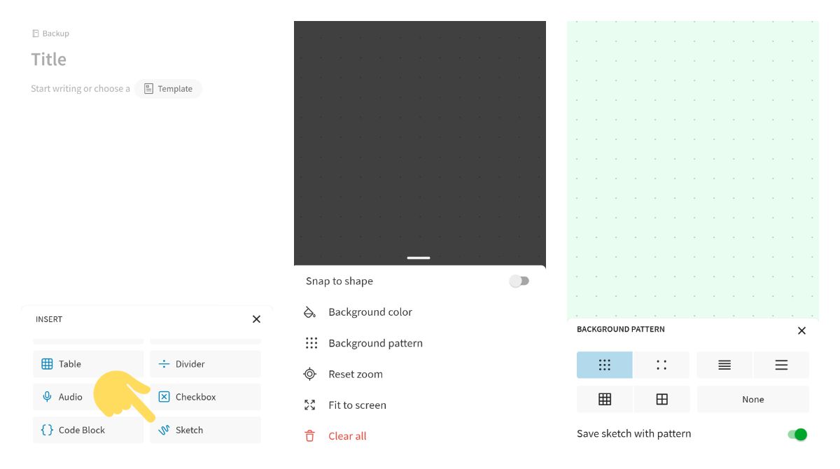Evernote beta now allows changing background colour and pattern for sketches