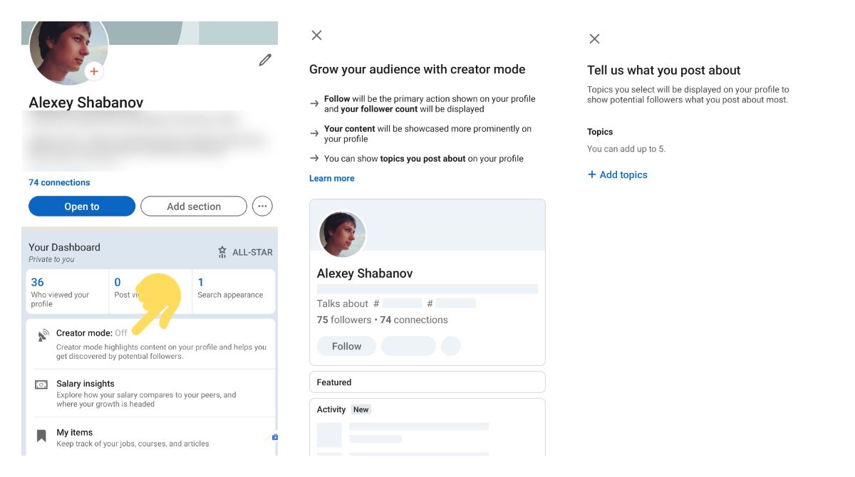 How to enable LinkedIn creator mode on Android