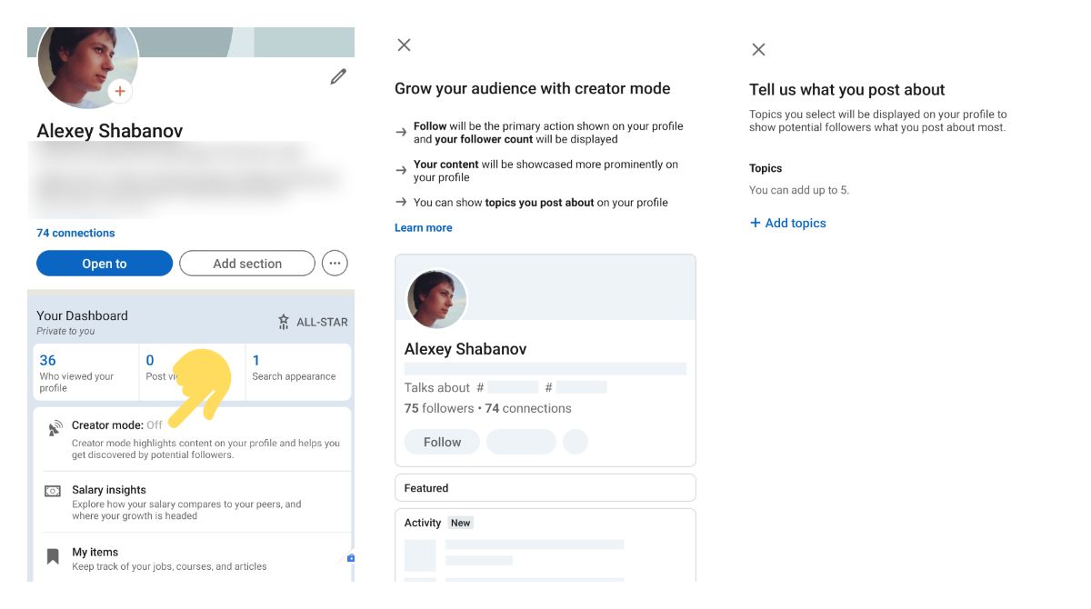 How to enable LinkedIn creator mode on Android