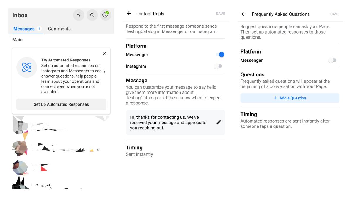 Facebook Business allows configuring automated responses for Messenger and Instagram at the same time