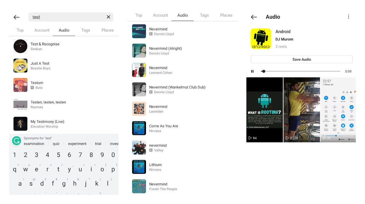 How to search for audio on Instagram on Android