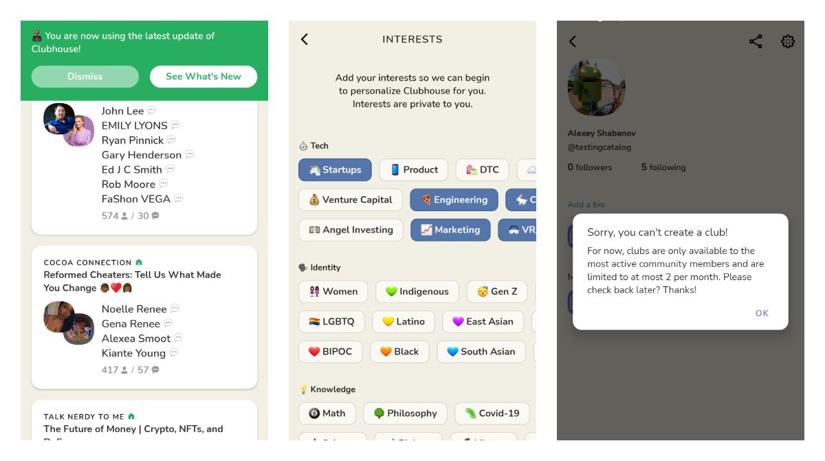 Clubhouse for Android got club creation support, Interests management setting and more