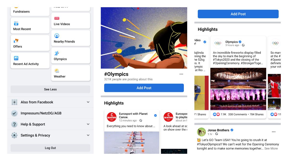 Facebook added an Olympics tab showing all relevant updates in one place