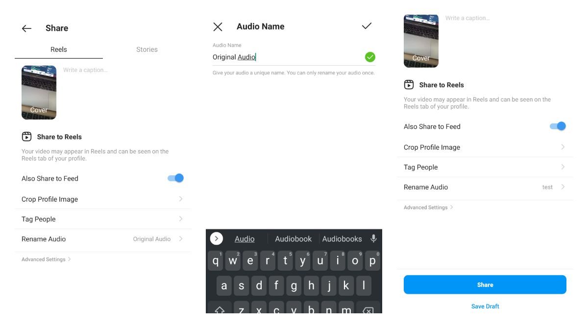 Instagram released a possibility to rename Reels audio along with new tests being available to some users