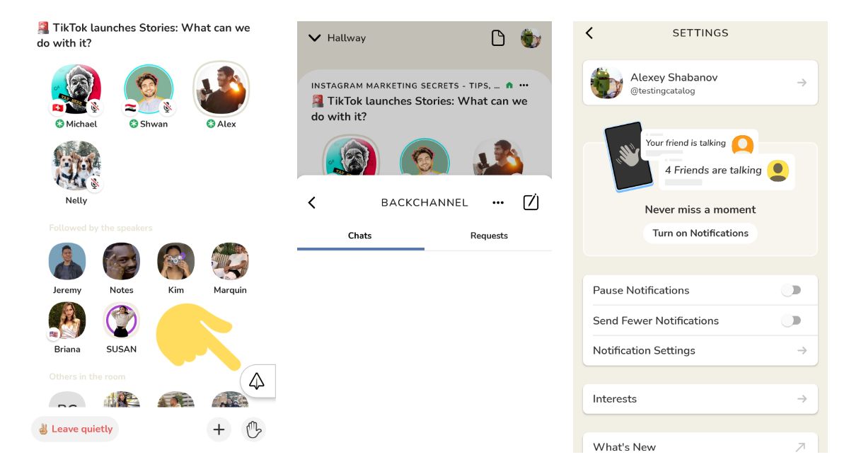 Clubhouse now allows users to use backchannels without leaving a voice room on Android