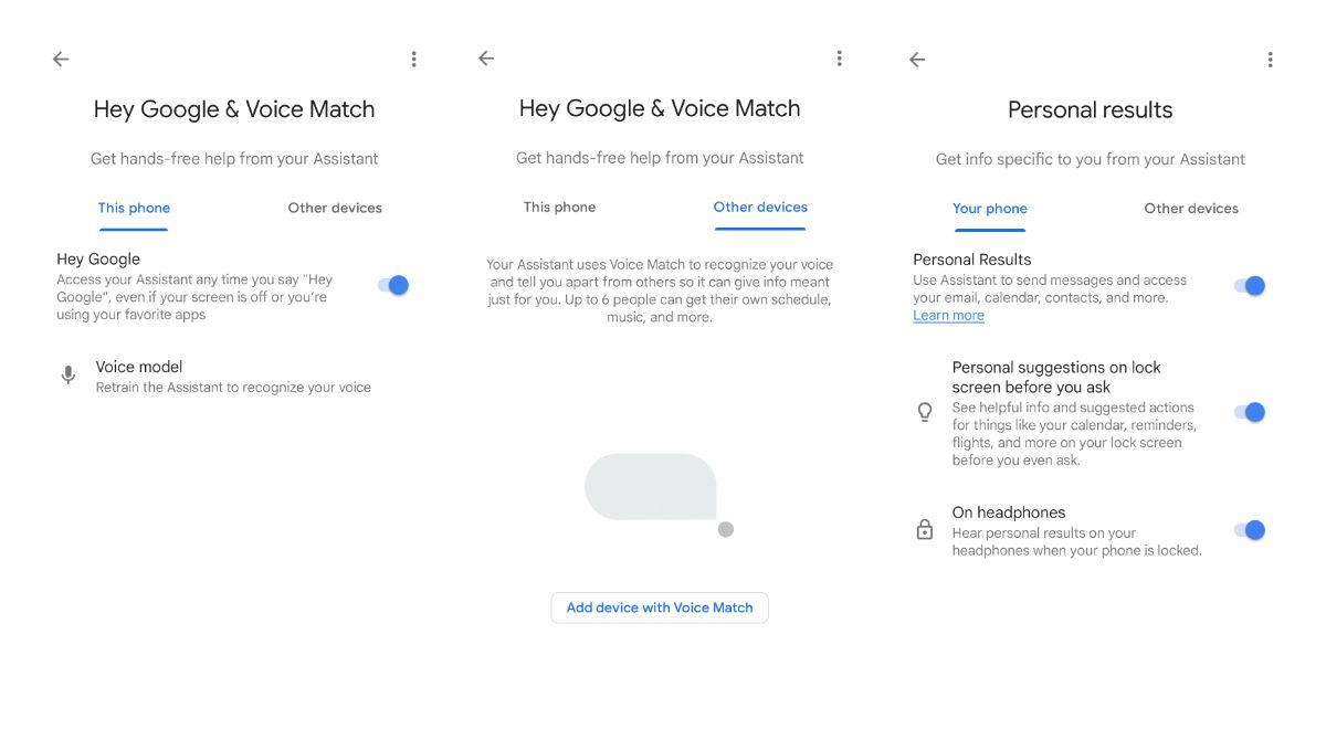Google Assistant splits some settings into tabs to separate your phone automation