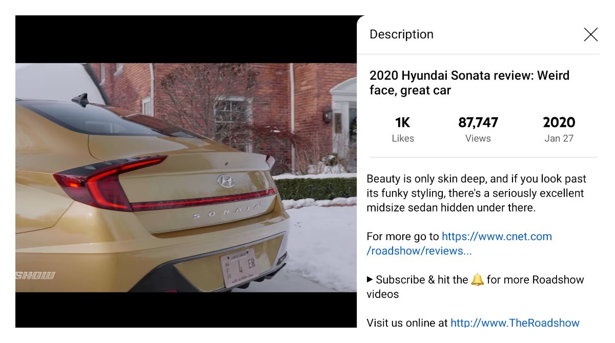 YouTube now can show video descriptions in the landscape mode if you have it opened