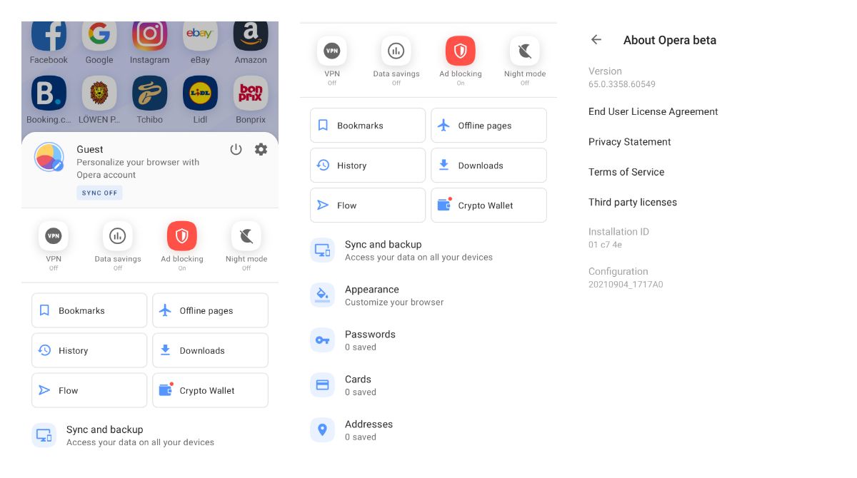 Opera beta got a redesigned menu on Android giving you access to more settings