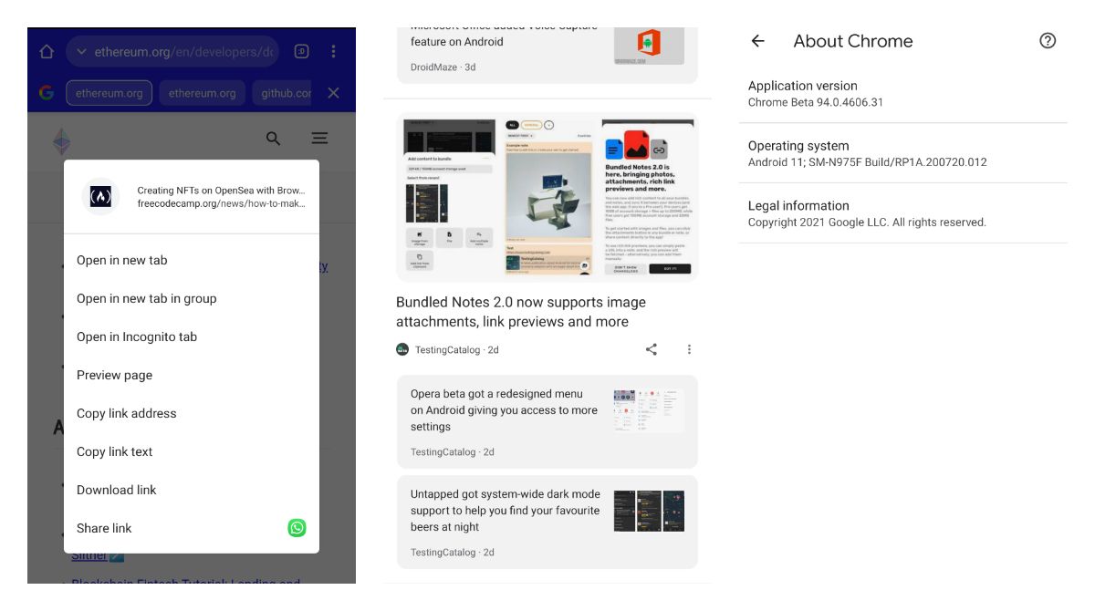 Chrome beta tests a grey card layout on the following page and shows an Open in a new tab button again