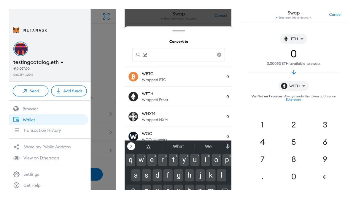 Metamask now allows wrapping tokens with 0 fees and shows your ENS domain as the account name