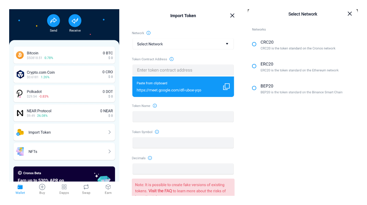 Crypto DeFi Wallet now allows importing custom tokens
