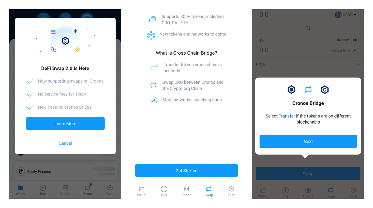 Crypto com DeFi Wallet released Swap 2.0 with the cross-chain bridge for CRO tokens to more users