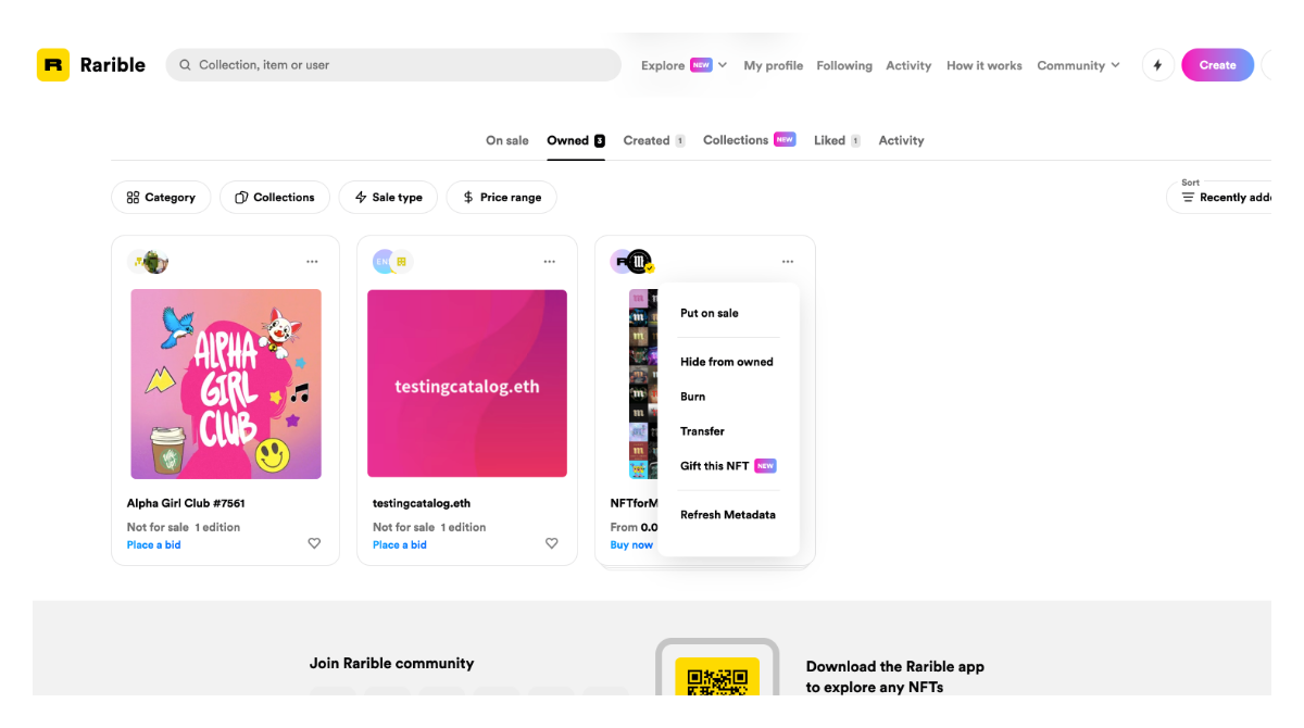 Rarible now allows sending NFTs as gifts on the web